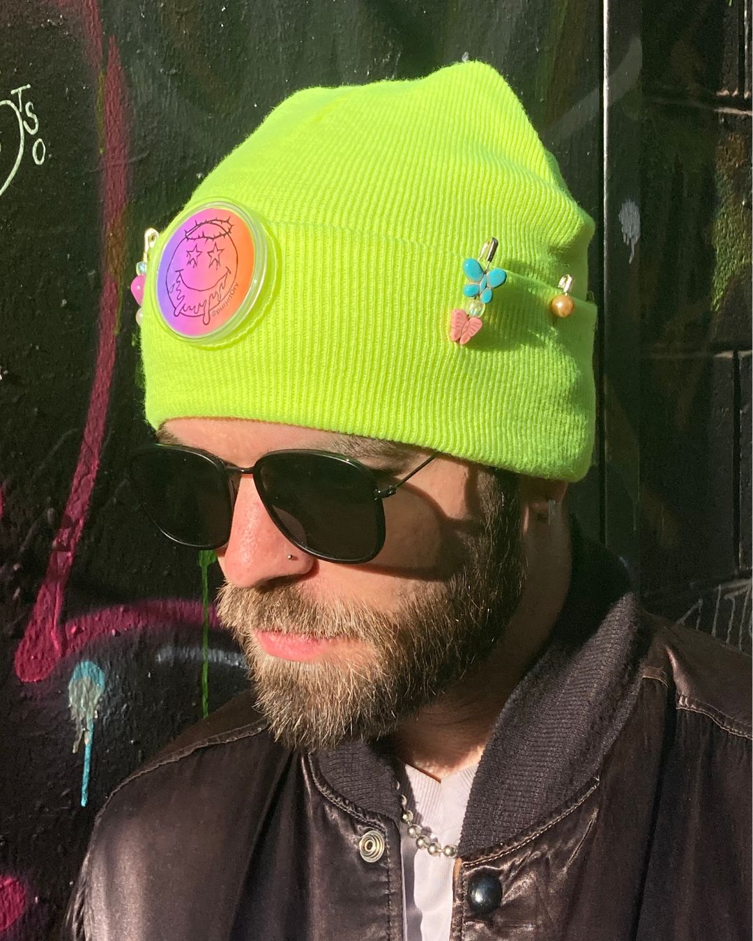 NEON YELLOW - EMBELLISHED BEANIE