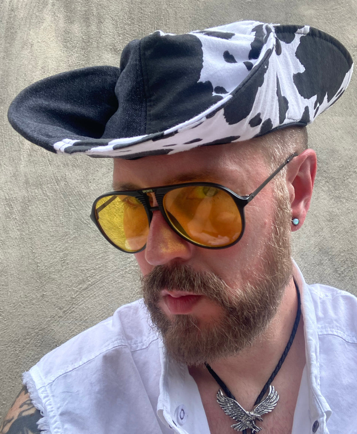 2-TONED UPCYCLED DENIM COWBOY - BLACK / COW PRINT