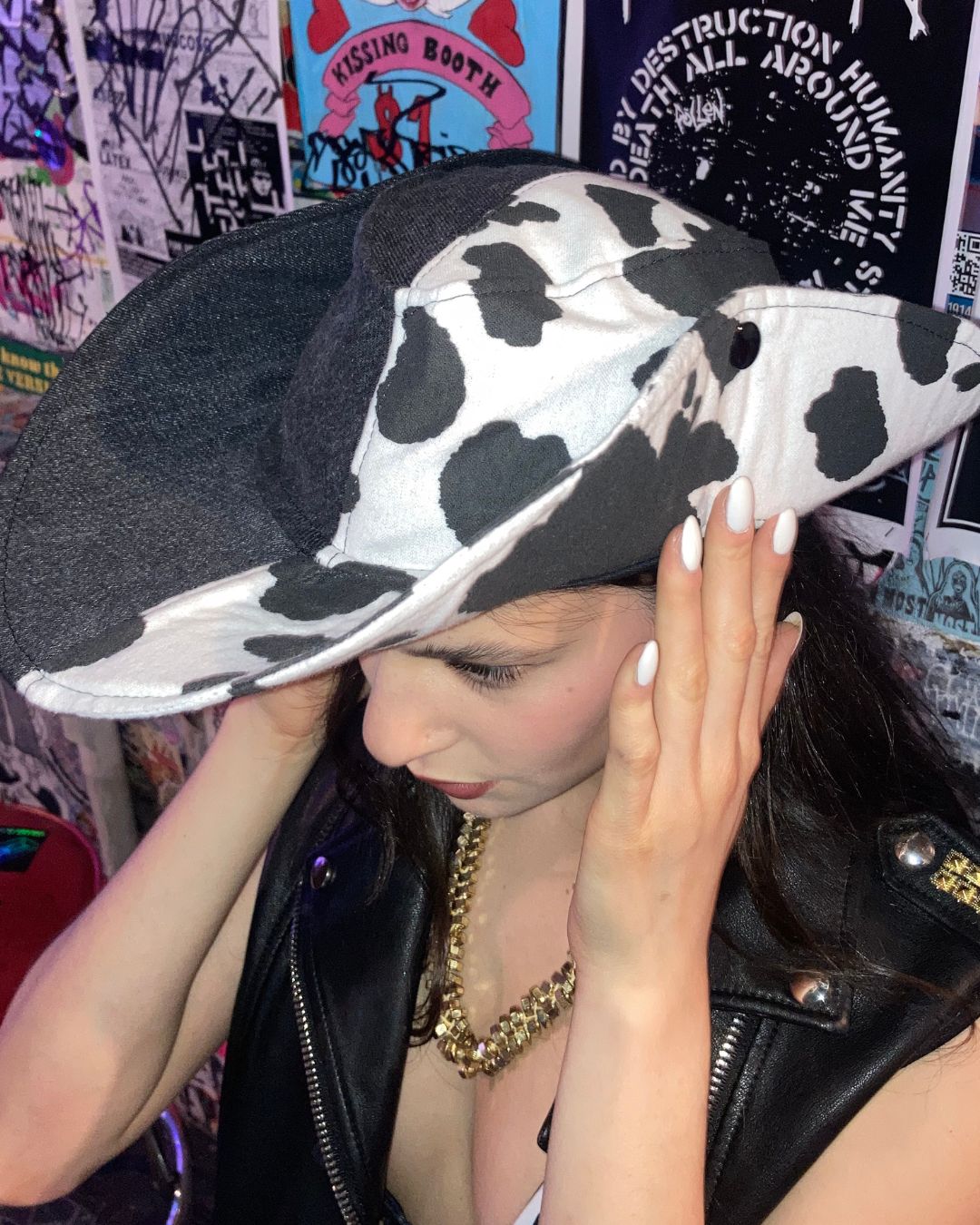 2-TONED UPCYCLED DENIM COWBOY - BLACK / COW PRINT