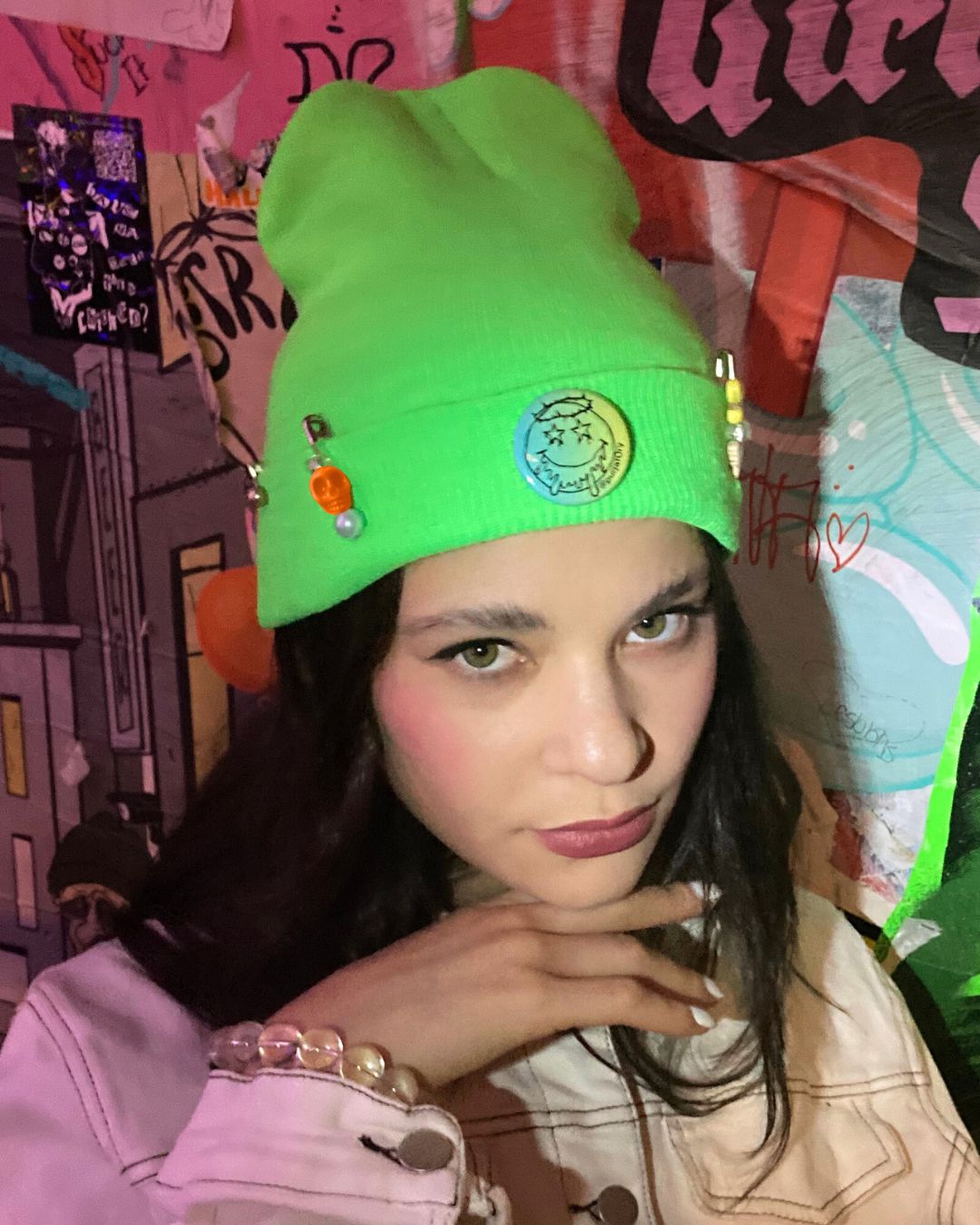 NEON GREEN - EMBELLISHED BEANIE