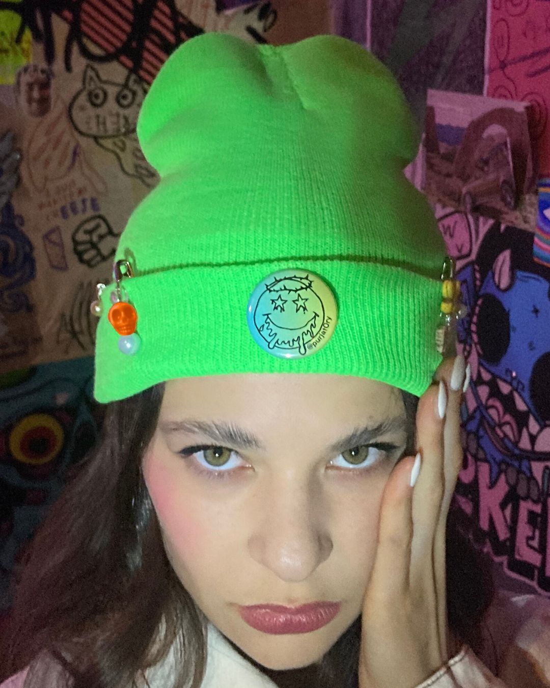 NEON GREEN - EMBELLISHED BEANIE