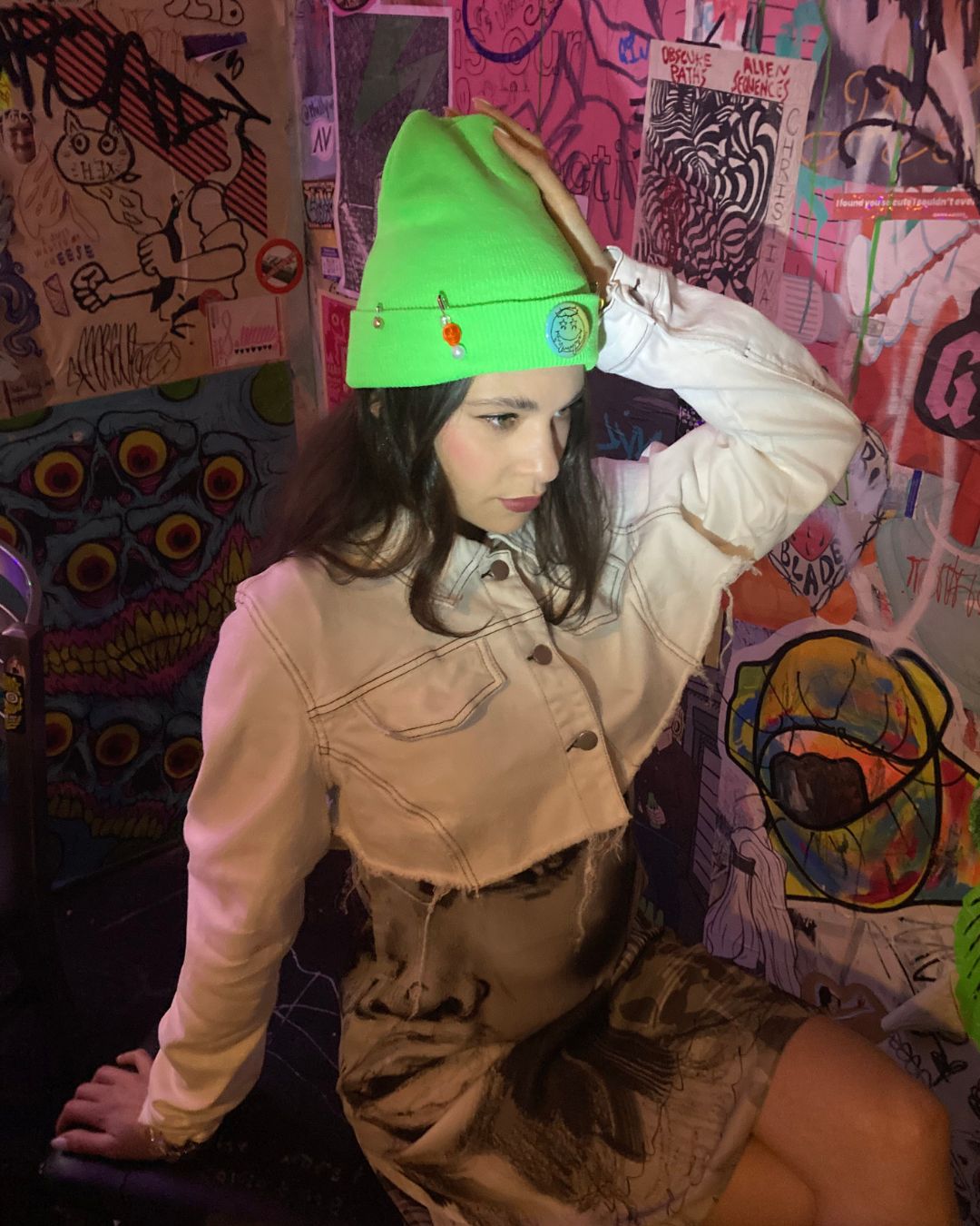 NEON GREEN - EMBELLISHED BEANIE