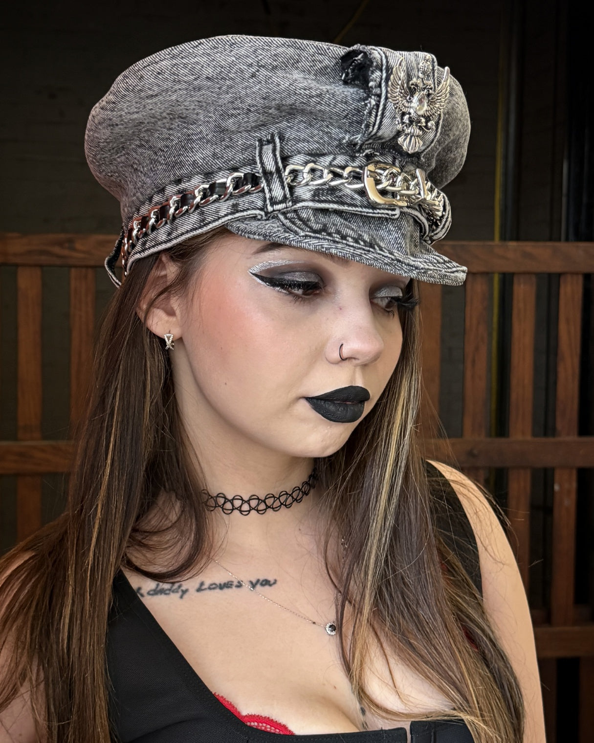 DENIM PEAKED CAP - STONEWASHED BLACK