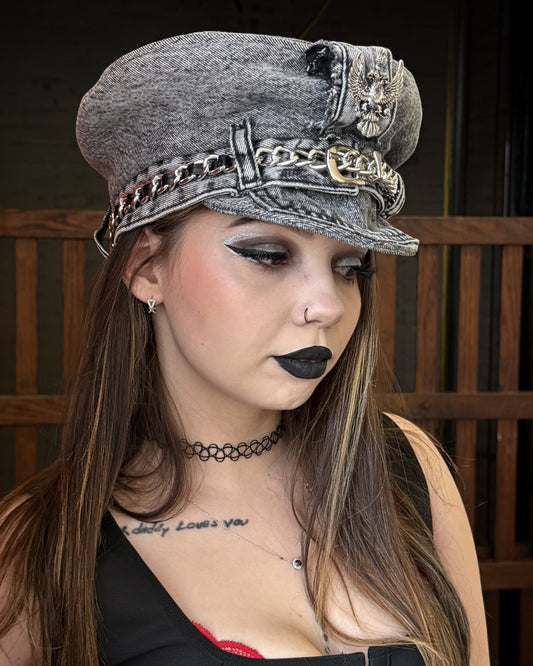 DENIM PEAKED CAP - STONEWASHED BLACK