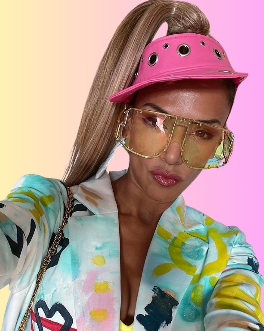 PINK PLEATHER VISOR WITH GROMMETS
